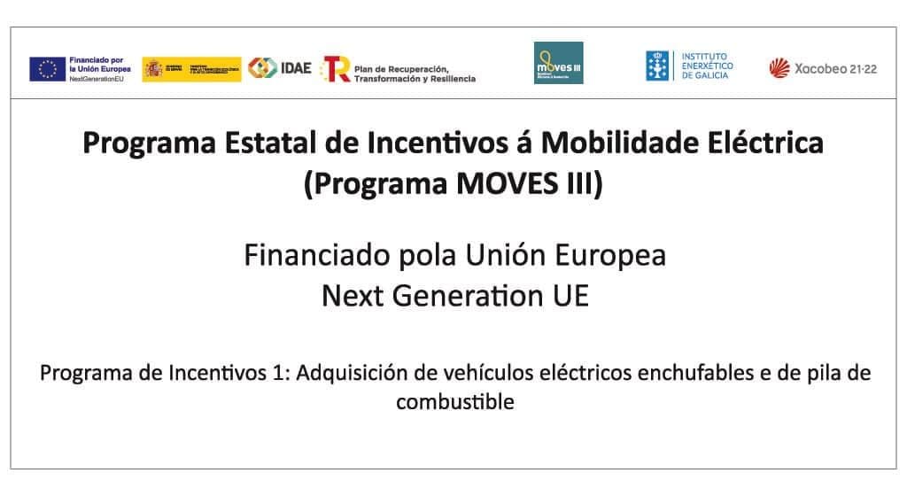 Programa Estatal de Incentivos á Mobilidade Eléctrica (Programa MOVES III), financiado pola Unión Europea - Next Generation UE