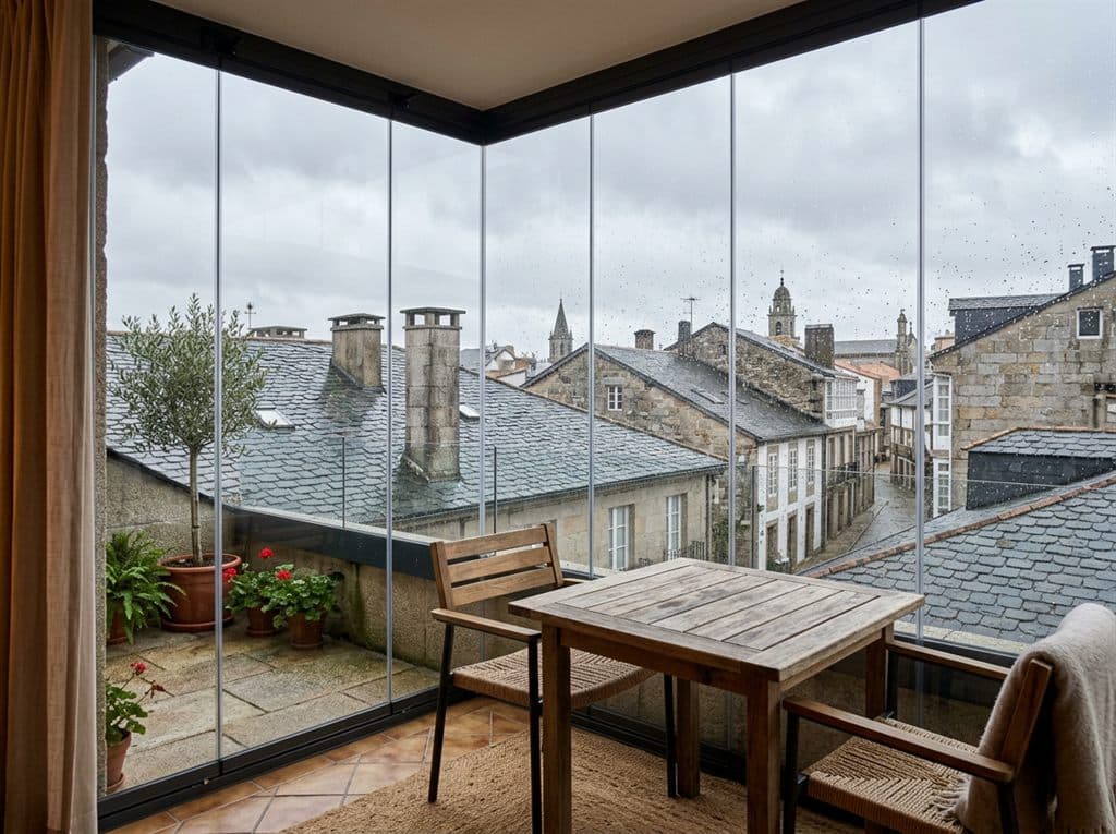 Instalación de cortinas de vidrio en la terraza de un ático en Ourense
